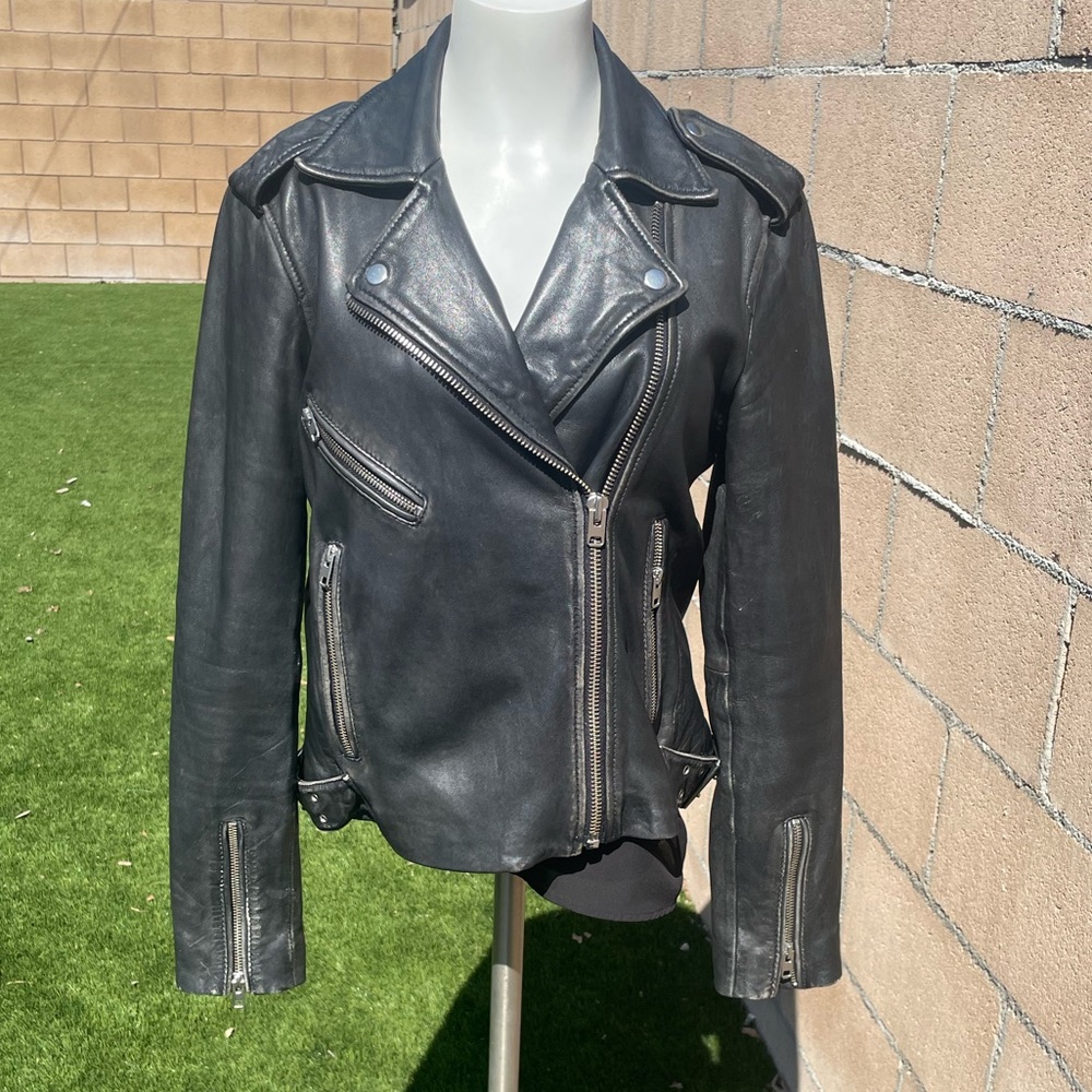 Top shop distressed leather jacket medium black